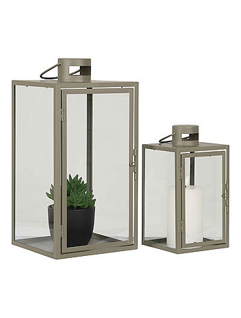Lanternes Corfou - Lanternes, métal/verre, vertes, lot de 2