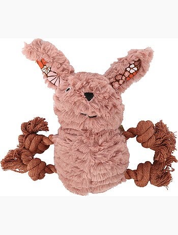 Lapin en peluche pour chien avec cordes et couineur