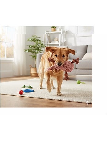 Lapin en peluche pour chien avec cordes et couineur