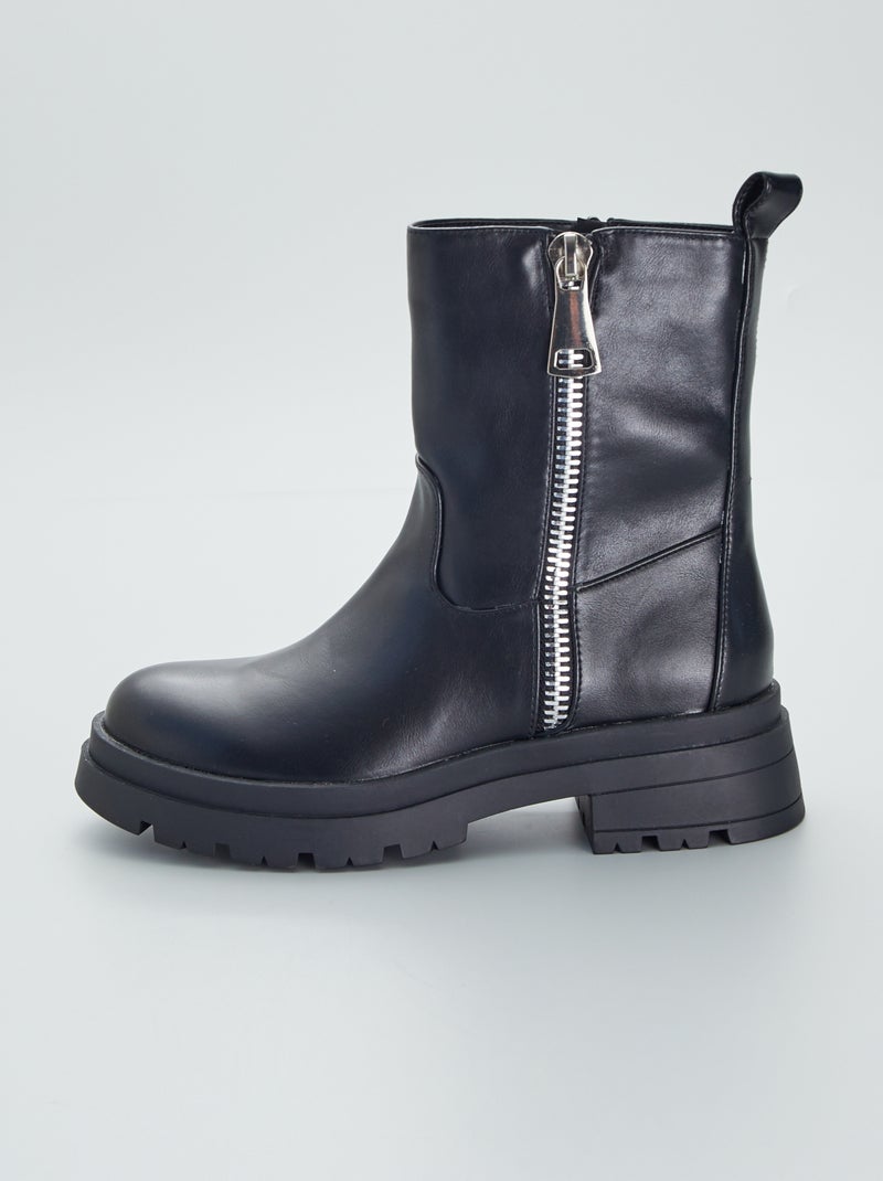 Large boots motardes avec zip fantaisie noir - Kiabi
