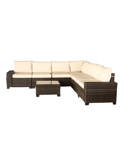 LAZARO - Salon de jardin modulable 7 places en résine tressée avec table marron et beige - Kiabi