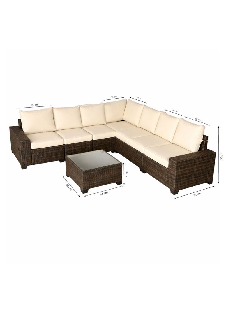 LAZARO Salon de jardin d'angle 7 places en résine tressée avec table marron et beige Beige - Kiabi