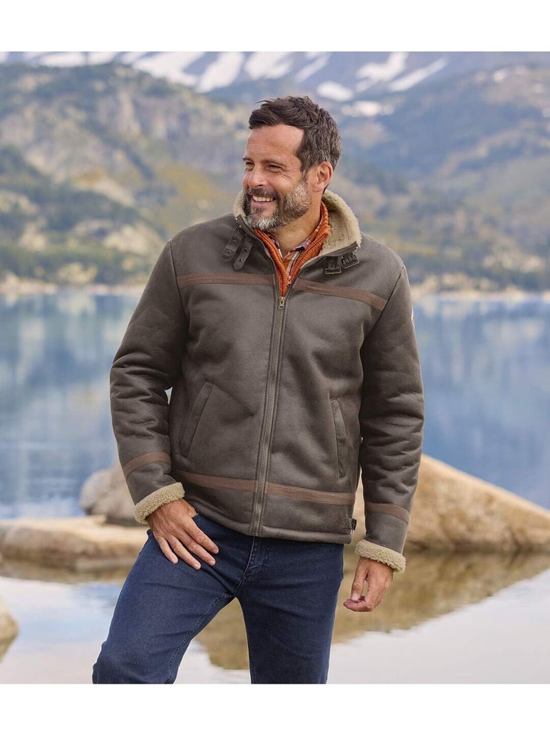 Le blouson style bombardier suédine fourré sherpa  - atlas for men Marron - Kiabi