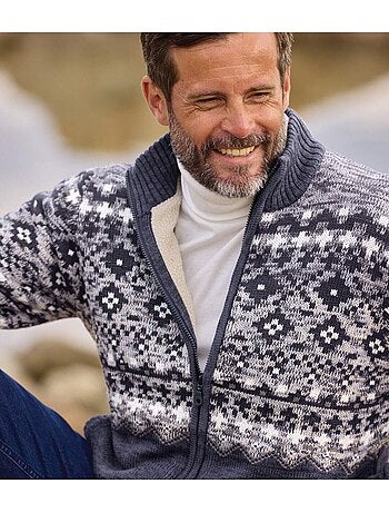 Le blouson tricot jacquard doublé sherpa - atlas for men