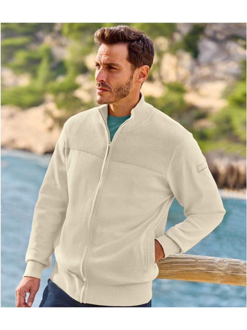 Le Gilet Maille Coton Zippé  - ATLAS FOR MEN Beige - Kiabi