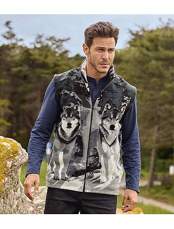 Gilet polaire sans manches motifs loups - atlas for men
