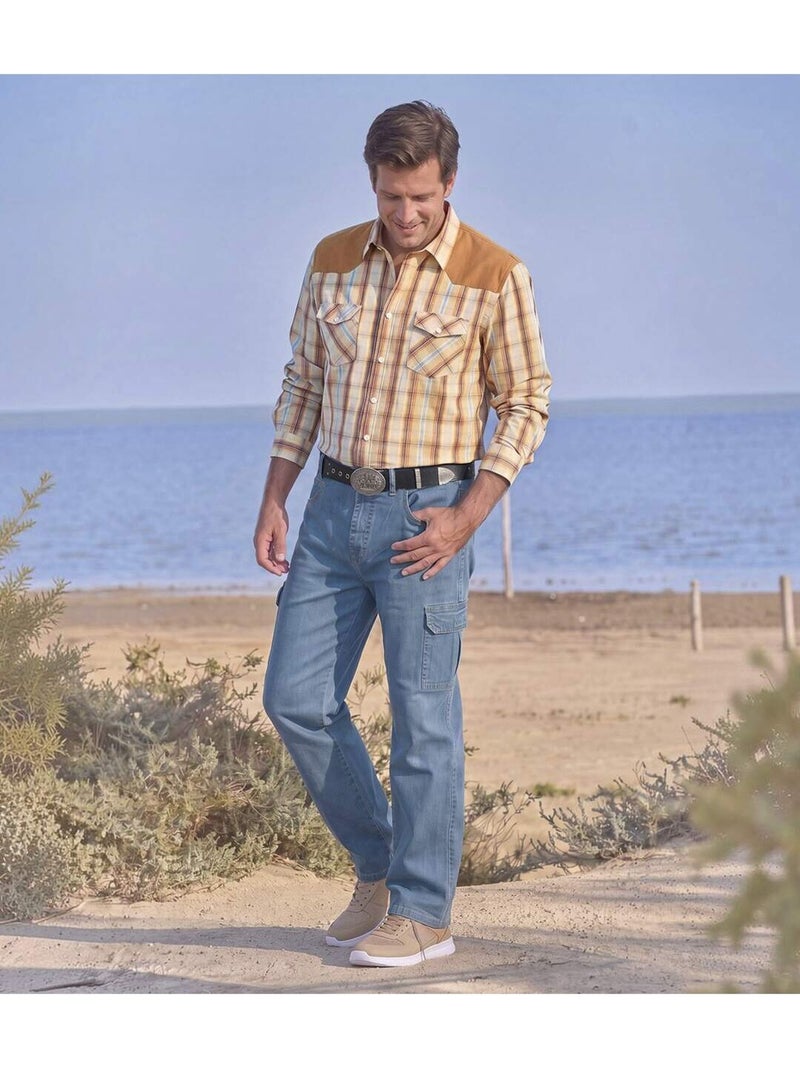 Le jean regular cargo taille semi-elastiquée  - atlas for men Bleu azur - Kiabi