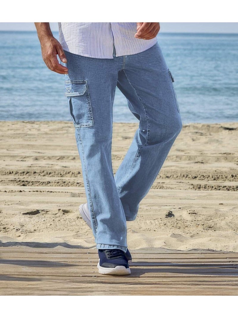 Le Jean Regular Cargo Taille Semi-Elastiquée  - ATLAS FOR MEN Bleu clair - Kiabi