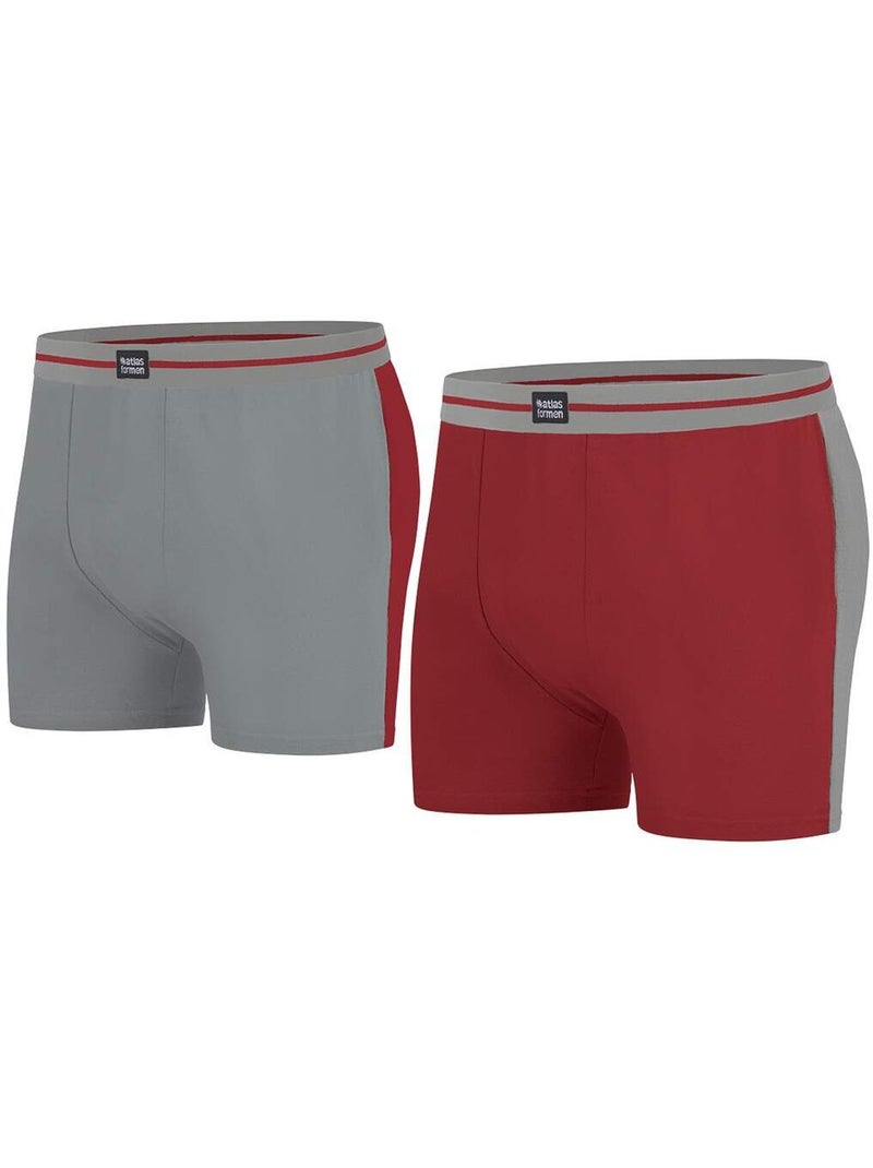 Le lot de 2 boxers confort  - atlas for men Gris Bordeaux Gris - Kiabi