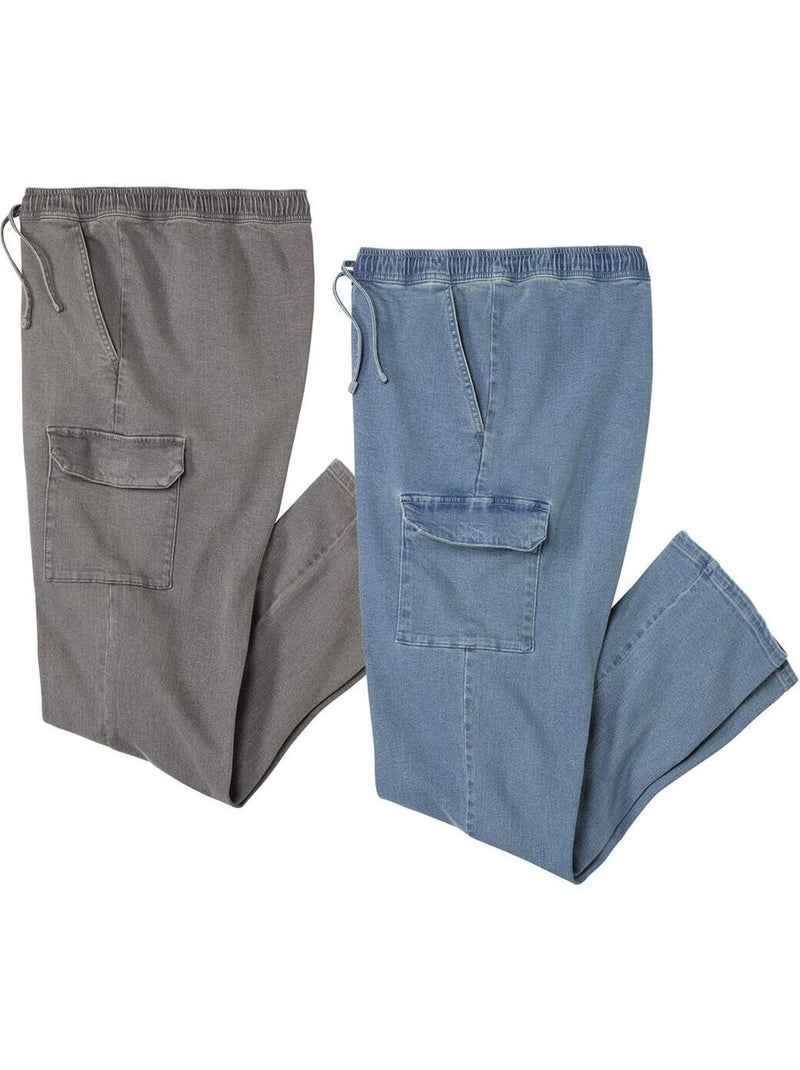 Le lot de 2 jeans cargo top confort  - atlas for men Bleu Gris - Kiabi