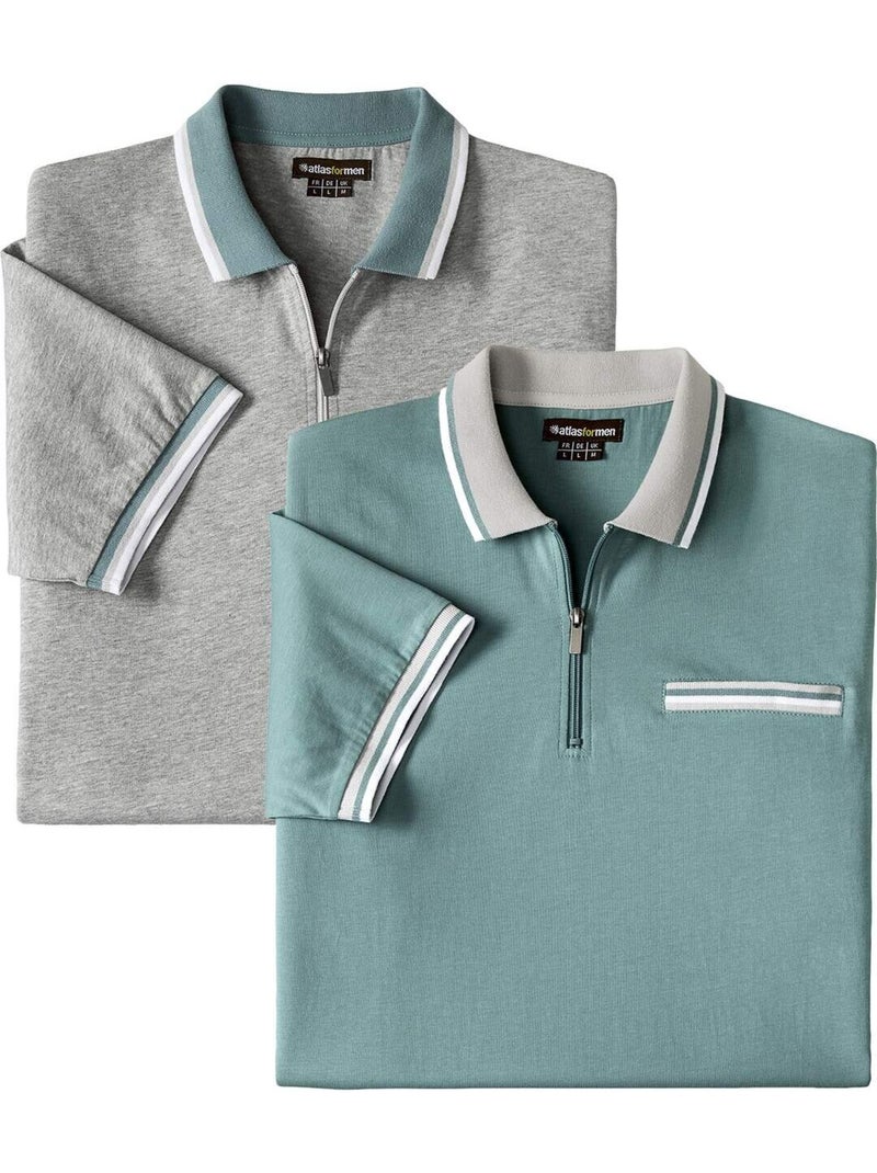 Le lot de 2 polos col zippé  - atlas for men Gris Vert - Kiabi