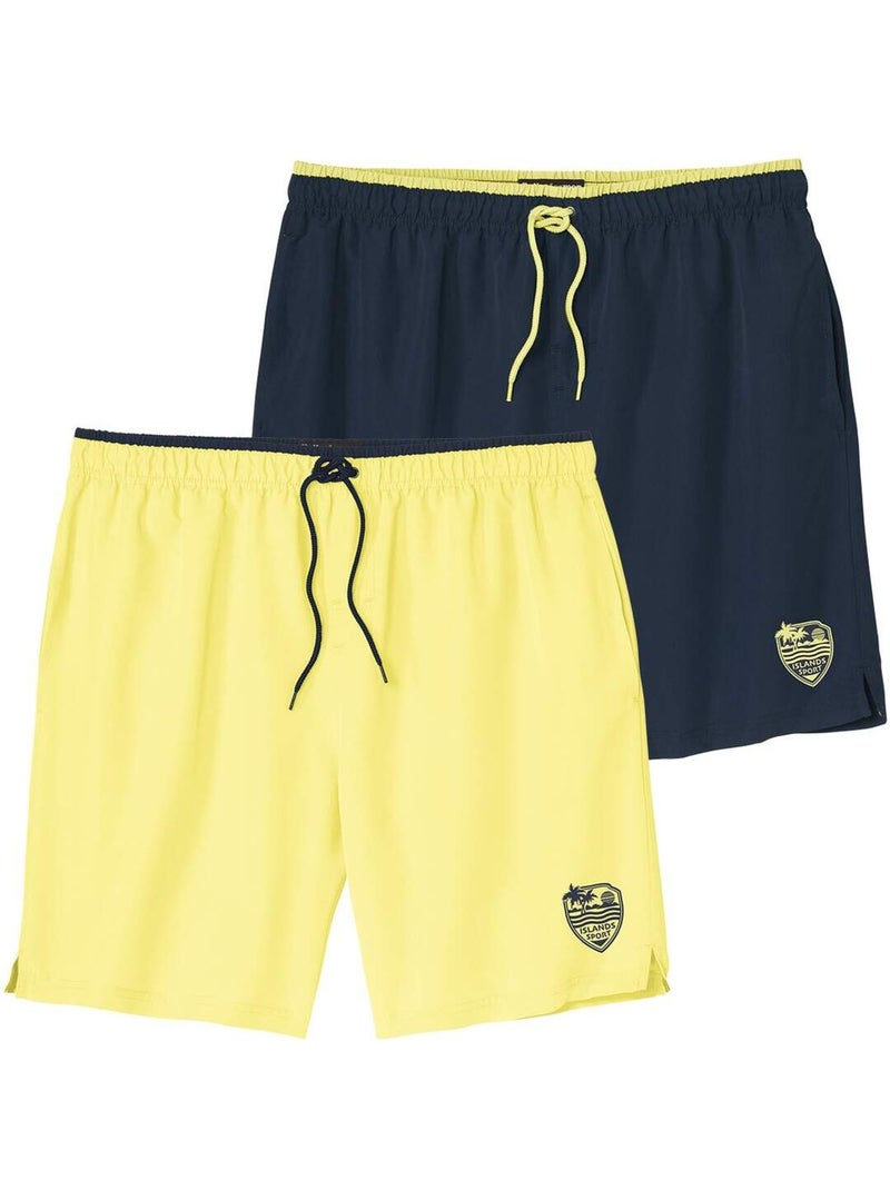 Le Lot de 2 Shorts de Bain  - ATLAS FOR MEN Bleu Jaune - Kiabi