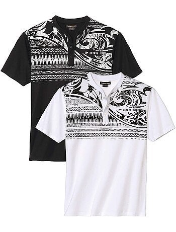 Le lot de 2 tee-shirts boutonnés imprimé tahitien - atlas for men