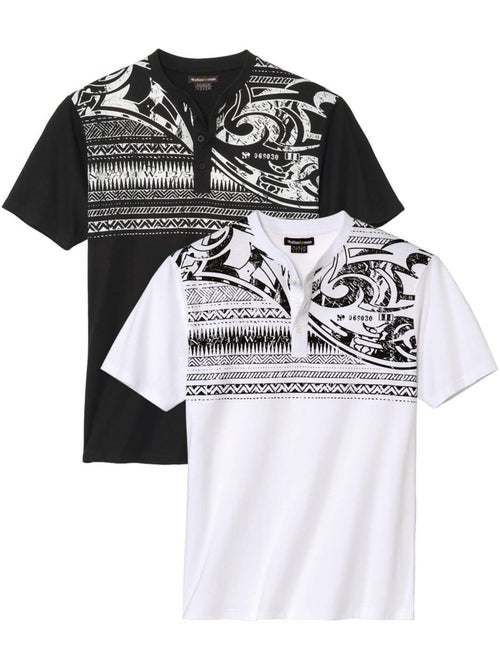 Le lot de 2 tee-shirts boutonnés imprimé tahitien - atlas for men - Kiabi Le lot de 2 tee-shirts boutonnés imprimé tahitien - atlas for men - Kiabi