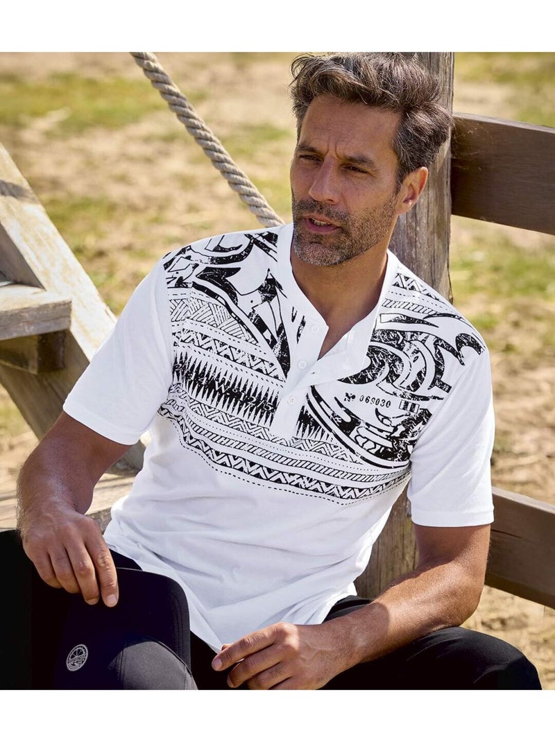 Le lot de 2 tee-shirts boutonnés imprimé tahitien  - atlas for men Blanc Noir - Kiabi