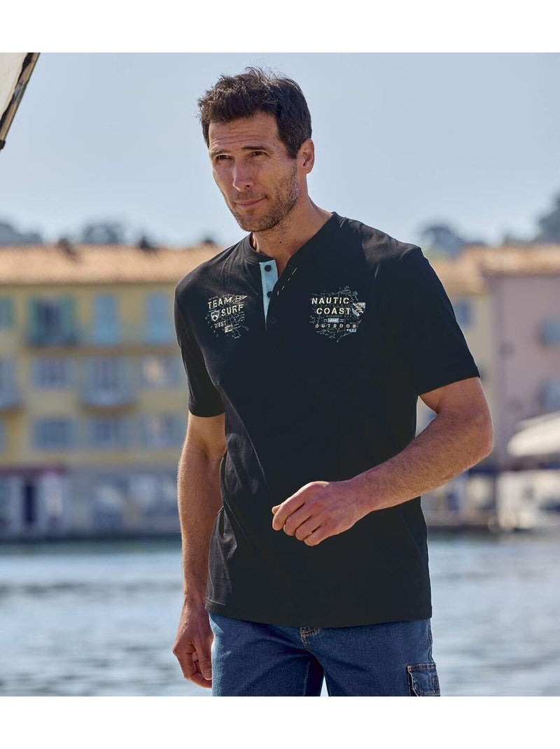 Le Lot de 2 Tee-Shirts Col Boutonné Tropic Cup  - ATLAS FOR MEN Bleu Noir - Kiabi