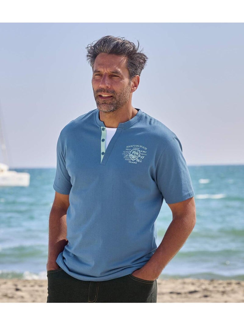 Le Lot de 2 Tee-shirts Col Fantaisie  - ATLAS FOR MEN Bleu turquoise - Kiabi