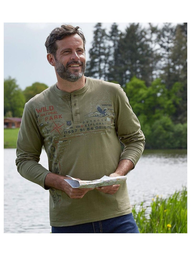 Le Lot de 2 Tee-Shirts Col Tunisien Aventurier  - ATLAS FOR MEN Bleu Kaki - Kiabi