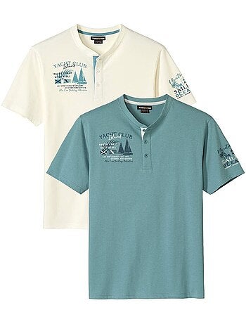 Le lot de 2 tee-shirts boutonnés imprimé tahitien - atlas for men