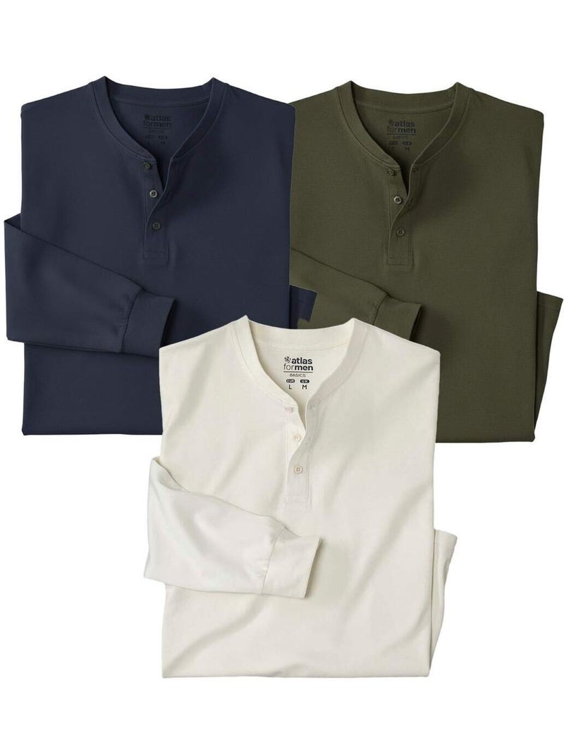 Le lot de 3 tee-shirts col boutonné outdoor  - atlas for men Blanc Kaki Noir - Kiabi