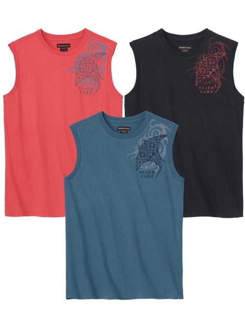 Le Lot de 3 Tee-Shirts Sans Manches Beach  - ATLAS FOR MEN - Kiabi