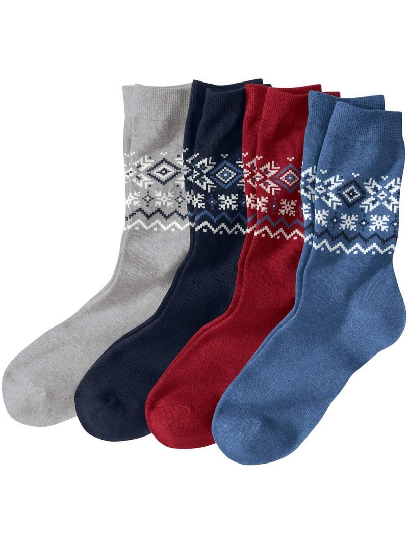 Le Lot de 4 Paires de Chaussettes Motifs Jacquard  - ATLAS FOR MEN Bleu Rouge Gris - Kiabi