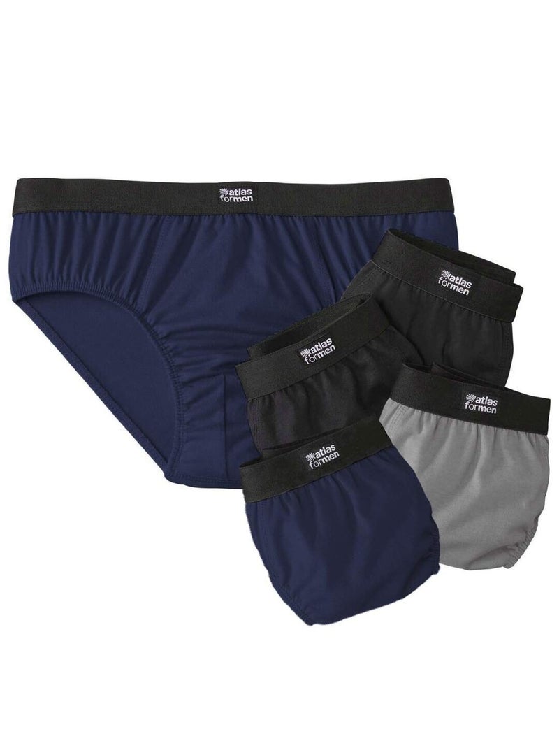 Le Lot de 5 Slips Stretch Confort  - ATLAS FOR MEN Gris Bleu Noir - Kiabi