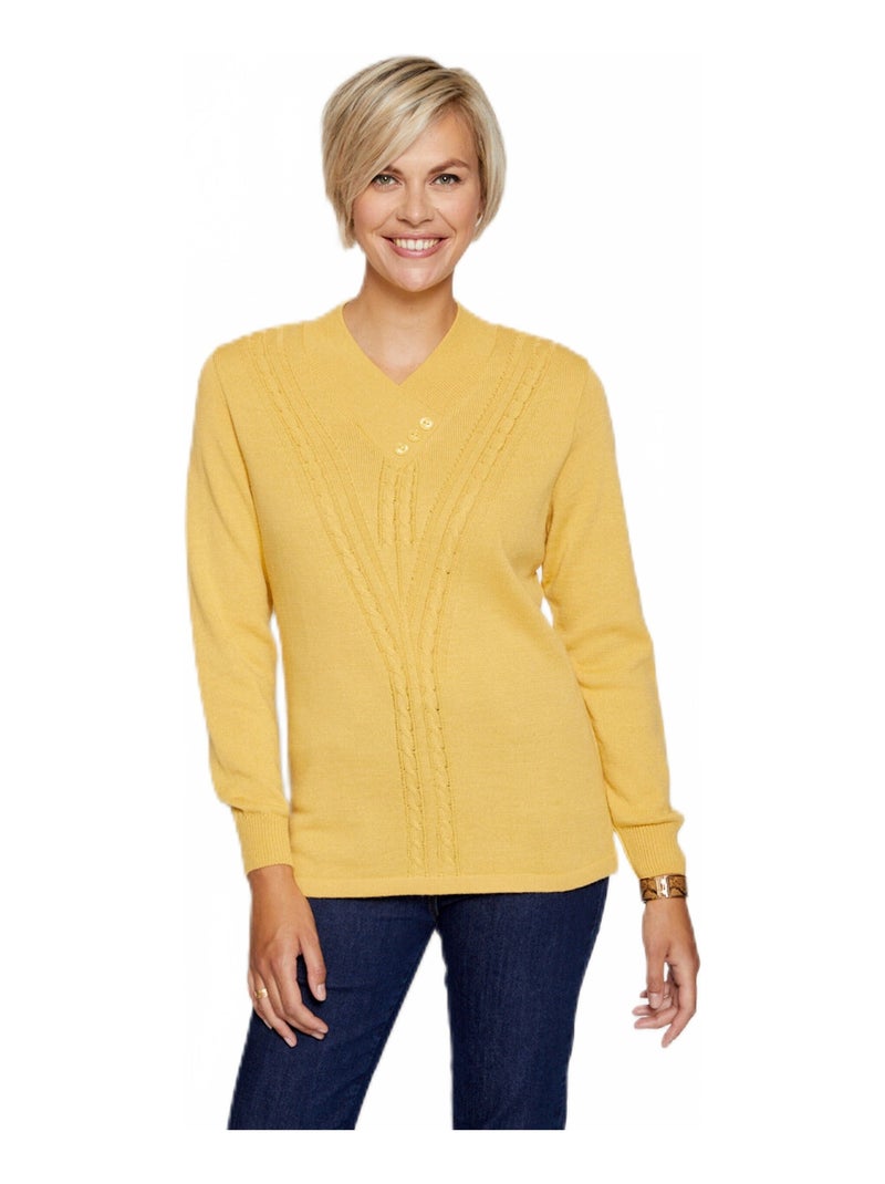 Le pull- tunique encolure V Jaune foncé - Kiabi