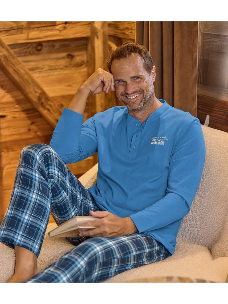 Le pyjama bi-matière fantaisie  - atlas for men Bleu - Kiabi