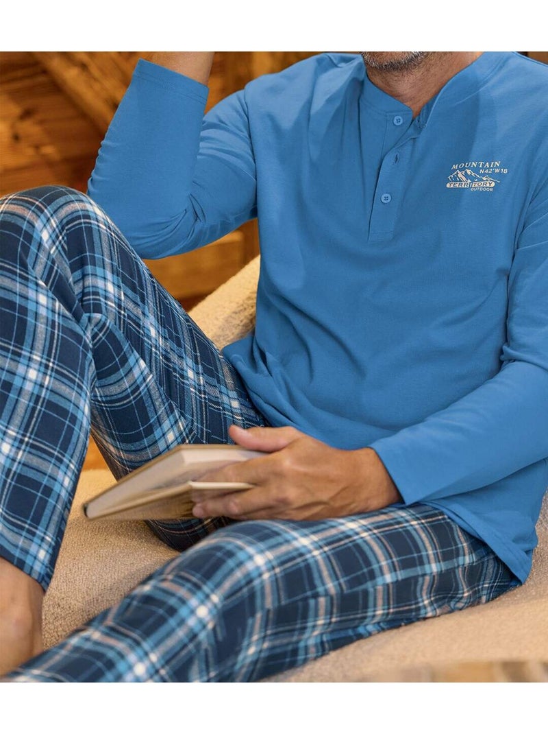 Le pyjama bi-matière fantaisie  - atlas for men Bleu - Kiabi