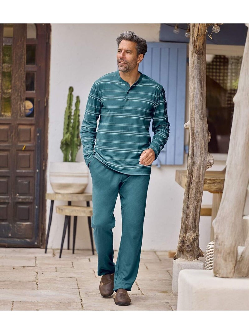 Le pyjama col boutonné rayé  - atlas for men Bleu - Kiabi
