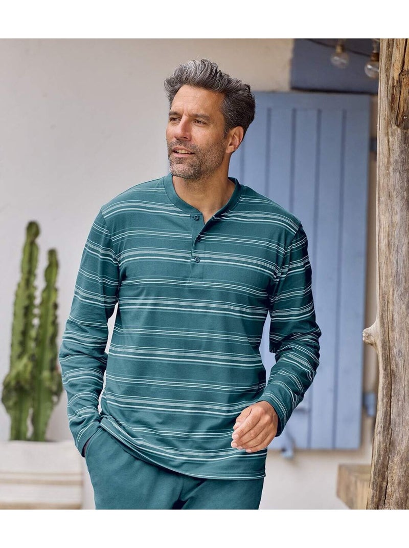 Le pyjama col boutonné rayé  - atlas for men Bleu - Kiabi