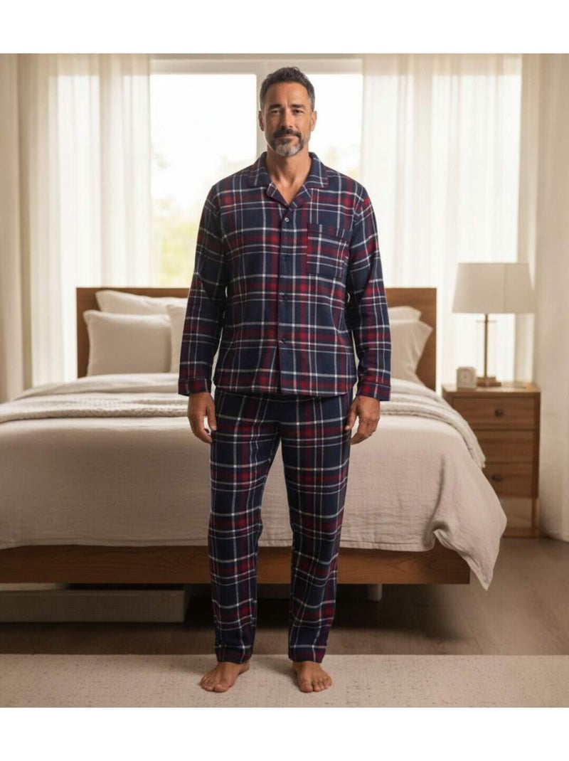 Le Pyjama Flanelle Ecossais   - ATLAS FOR MEN Bleu Rouge - Kiabi