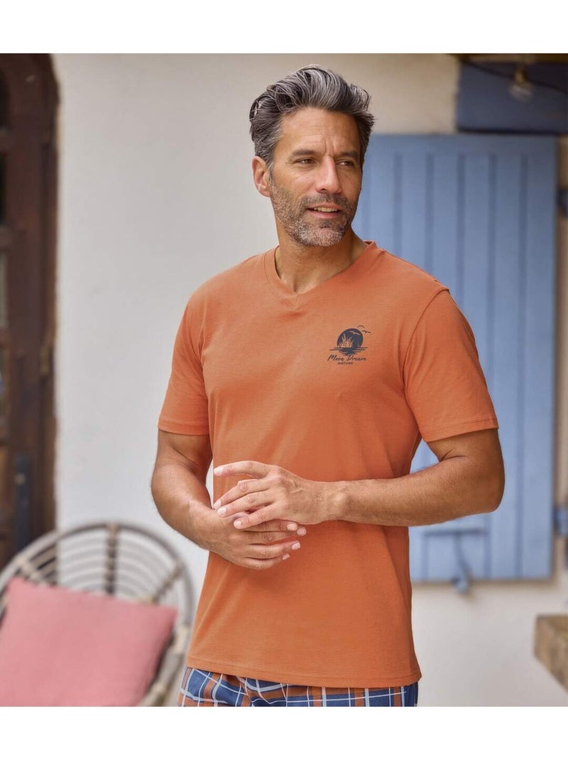 Le pyjama nature en coton  - atlas for men Bleu Orange - Kiabi