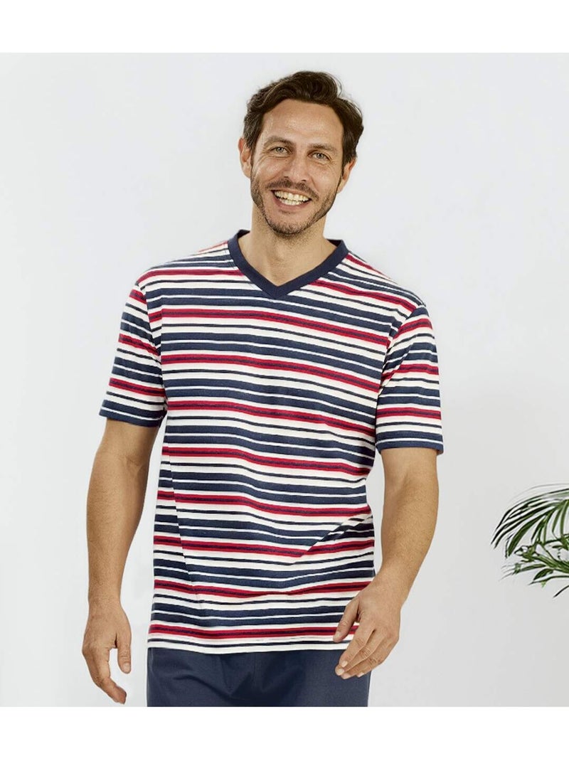 Le Pyjashort Col V Rayé  - ATLAS FOR MEN Bleu marine - Kiabi
