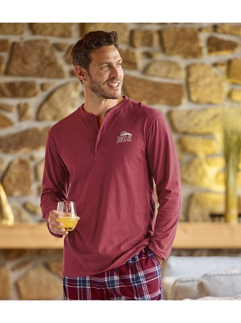 Le pyjashort en coton col boutonné  - atlas for men Bordeaux - Kiabi