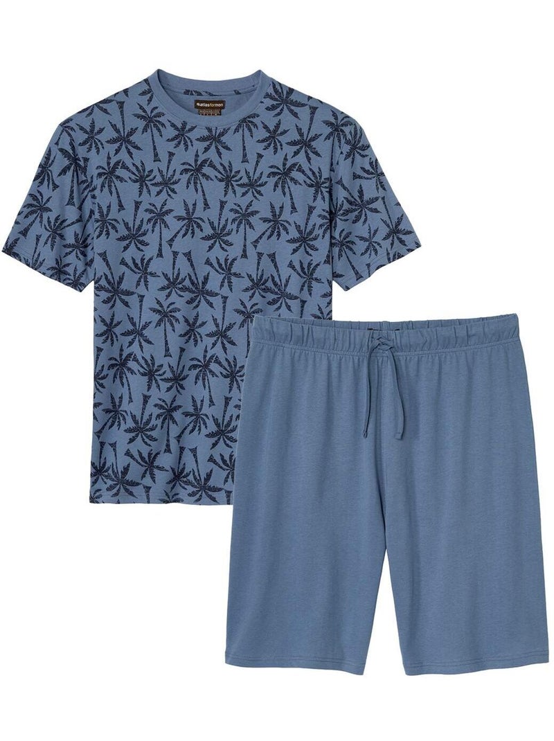 Le Pyjashort en Coton Palmiers  - ATLAS FOR MEN Bleu - Kiabi