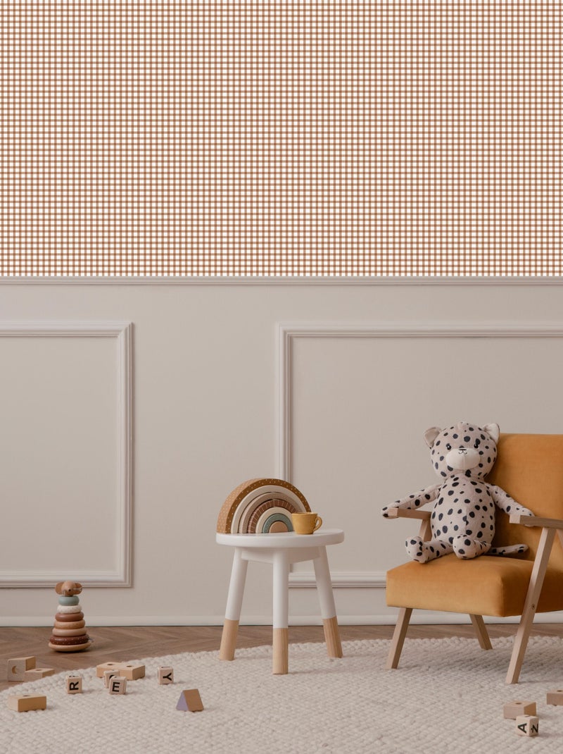Lé unique papier peint - Motif vichy petits carreaux Multicolore - Kiabi