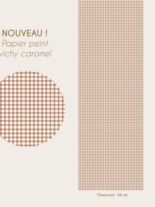 Lé unique papier peint - Motif vichy petits carreaux - Kiabi