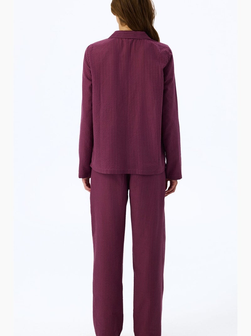Lea ensemble pyjama rayé chemise pantalon à manches longues penti Rouge bordeaux - Kiabi
