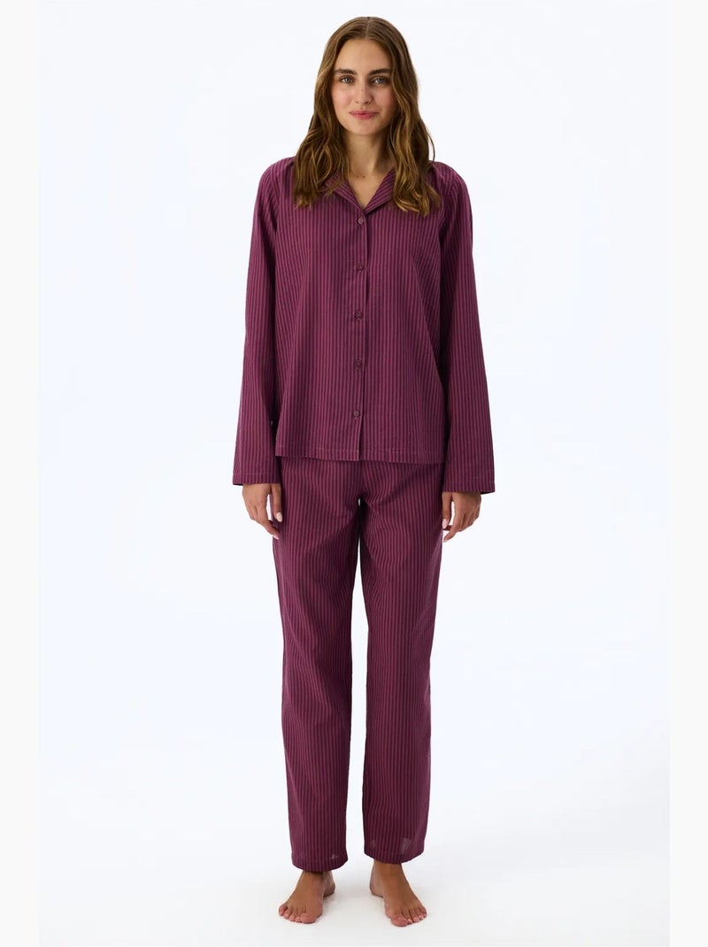 Lea ensemble pyjama rayé chemise pantalon à manches longues penti Rouge bordeaux - Kiabi