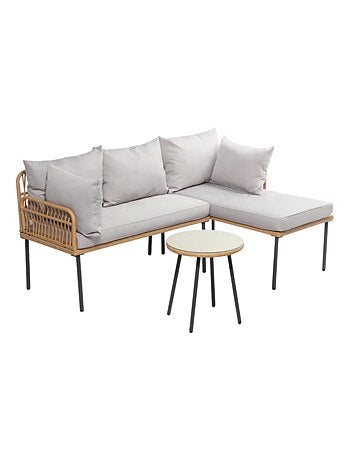 LECCE Salon de jardin d'angle 3 places effet rotin