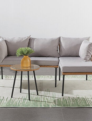 LECCE Salon de jardin d'angle 3 places effet rotin