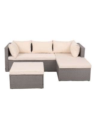 Lecci - Salon de jardin en résine tressée 4 places gris/beige