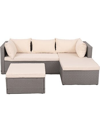 Lecci - Salon de jardin en résine tressée 4 places gris/gris clair