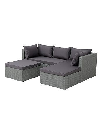 Lecci - Salon de jardin en résine tressée 4 places gris/gris foncé