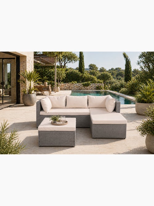 LECCI Salon de jardin en résine tressée 4 places gris-beige - Kiabi
