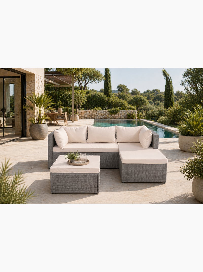 LECCI Salon de jardin en résine tressée 4 places gris-beige Beige - Kiabi