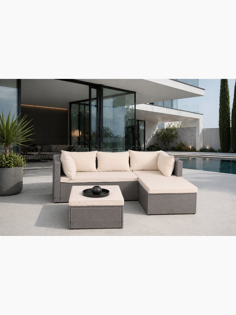 LECCI Salon de jardin en résine tressée 4 places gris-beige Beige - Kiabi