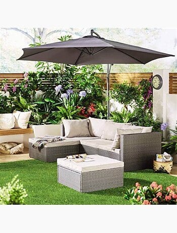 LECCI Salon de jardin en résine tressée 4 places gris-gris clair